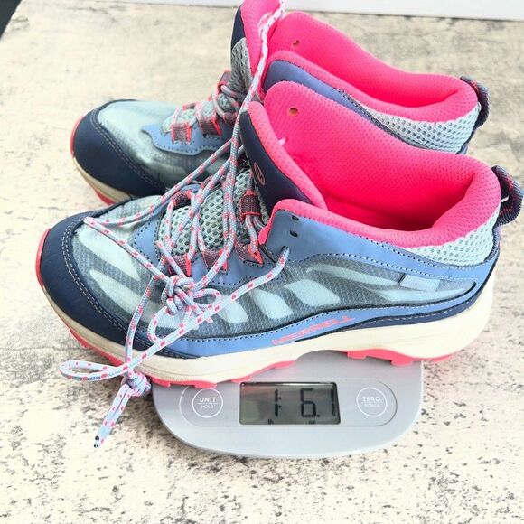 Merrell Lace-Up Moab Speed Mid Waterproof Blue Pink Hiking Shoes Girls Size 3M - Picture 9 of 9